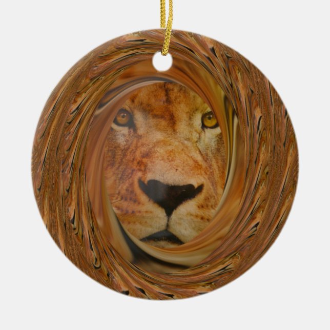 Abstract Lion Safari Art Print Ceramic Tree Decoration (Front)