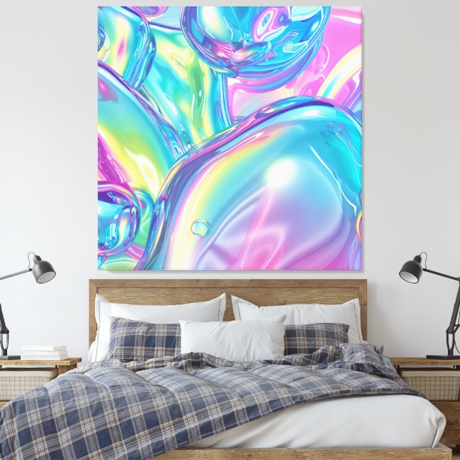 Abstract Liquid Chrome Stretched Canvas Print (Insitu(Bedroom))