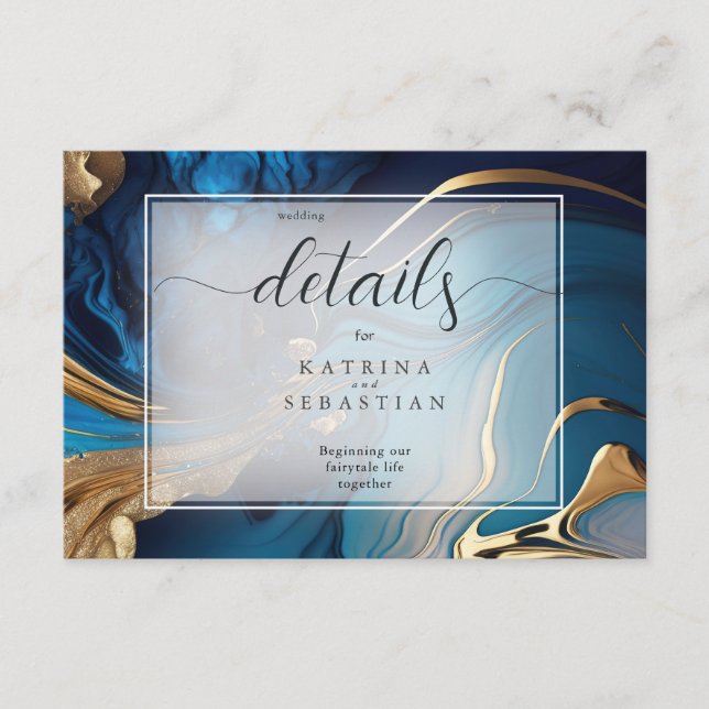 Abstract Liquid Gold on Blue Marble Enclosure Card (Front)