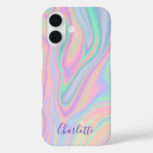 Abstract Liquid Iridescent Pastel Colour. Add Name iPhone 16 Case