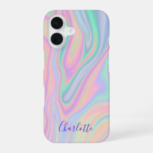 Abstract Liquid Iridescent Pastel Colour. Add Name iPhone 16 Case