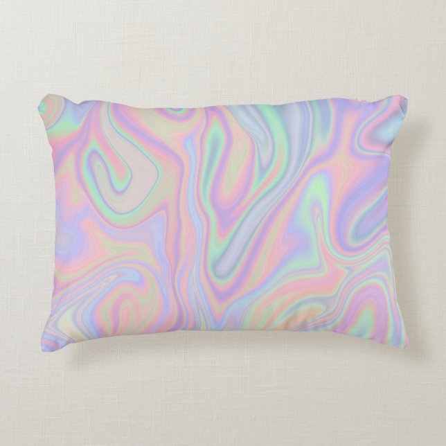 Abstract Liquid Iridescent  Pastel Colour Design Decorative Cushion (Front)