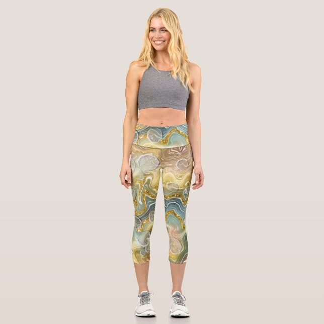 Abstract Liquid Marble Stone Texture background Capri Leggings (Front)