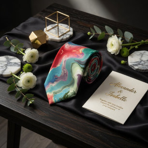 Abstract Liquid Marble Vibrant Emerald Crimson Tie
