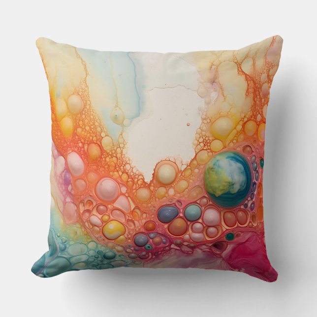 Abstract Liquid Pour Art Beach Vibes, Pebble Cells Cushion (Front)