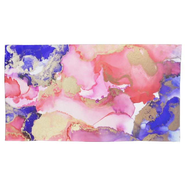 Abstract Liquid Purple Pink Gold Metallic Pillowcase (Front-Left)