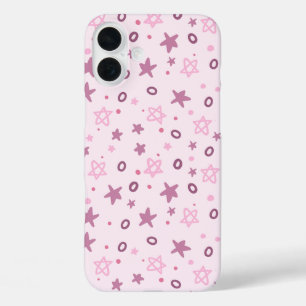 Abstract Little Pink Stars and Circles Patterned iPhone 16 Plus Case