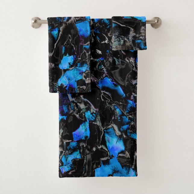 Abstract looking bat wings over stained turquoise  bath towel set (Insitu)