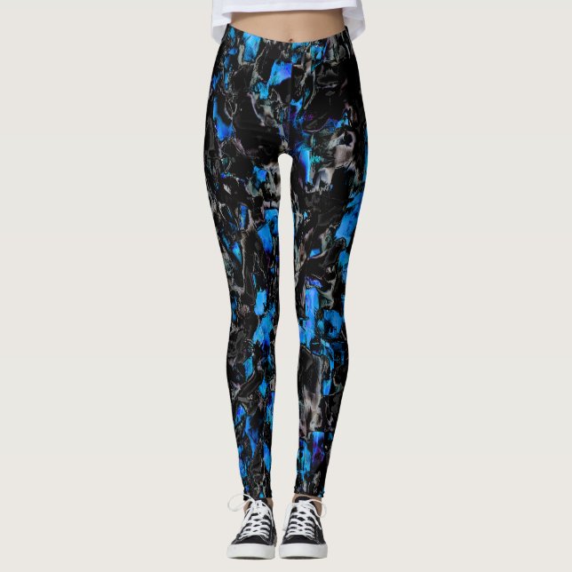 Abstract looking bat wings over stained turquoise  leggings (Front)