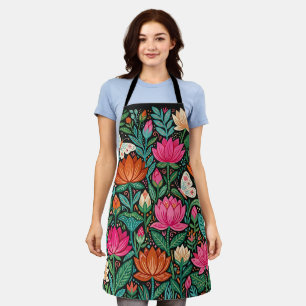 Abstract Lotus Flower Butterflies Apron