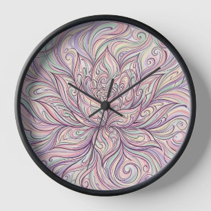 Abstract Lotus Pastel Ink Art Clocks