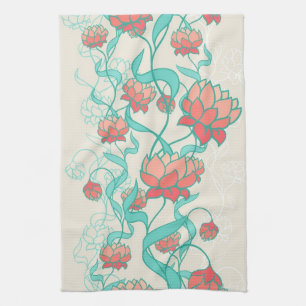 Abstract Lotus Pattern Tea Towel