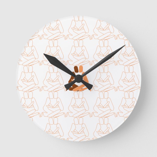 Abstract Love brown and tan outline Round Clock (Front)