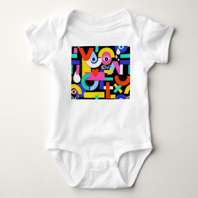 Abstract love, eyes: colourful pattern baby bodysuit (Front)