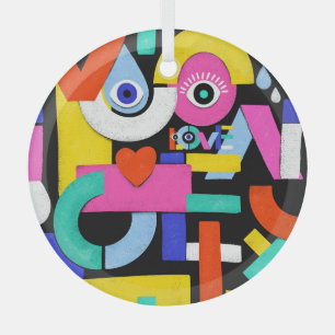 Abstract love, eyes: colourful pattern glass tree decoration