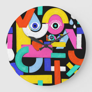Abstract love, eyes: colourful pattern large clock