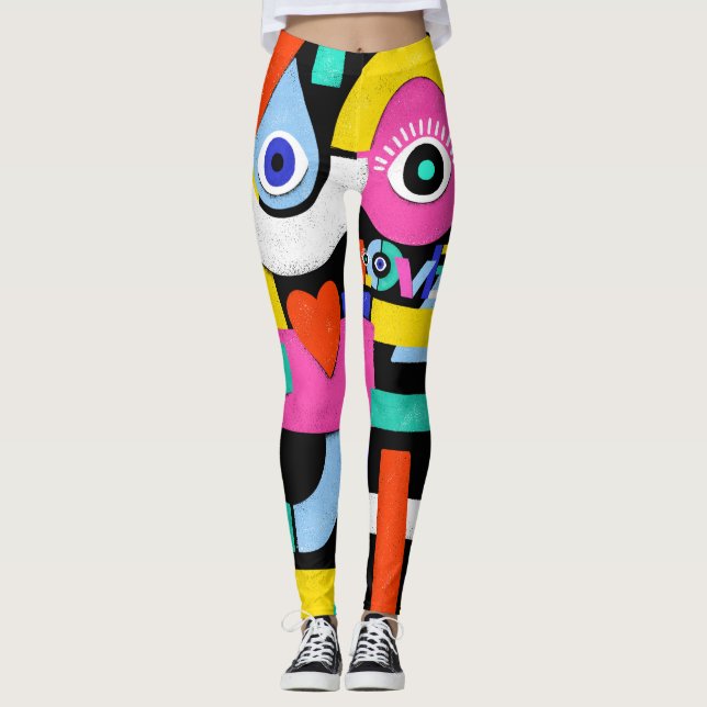 Abstract love, eyes: colourful pattern leggings (Front)