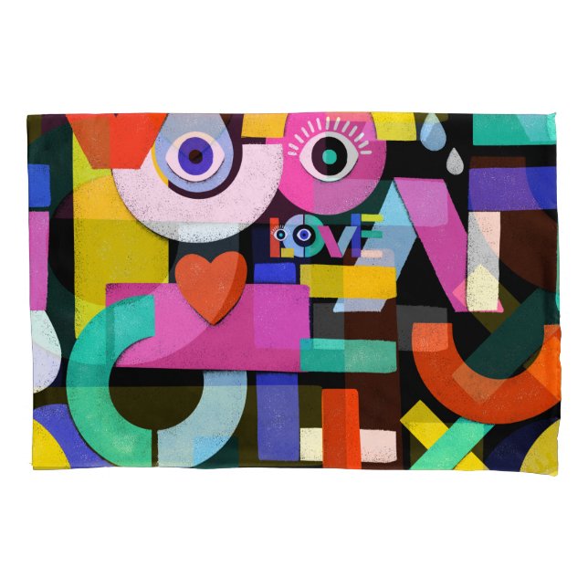 Abstract love, eyes: colourful pattern pillowcase (Front)