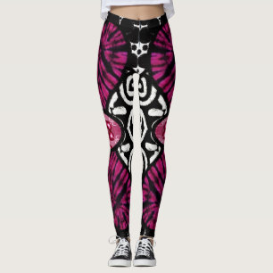 Abstract Love Heart Pink Floral Polka Dots Black Leggings