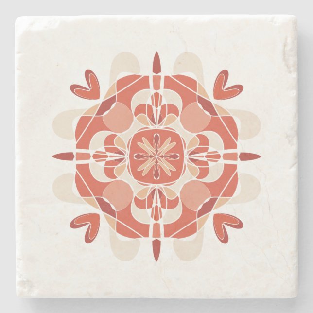 Abstract Lovely Red Mandala White Background Stone Coaster (Front)