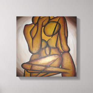 Abstract Lovers Contemporary Art In Ochre And Brow Canvas Print