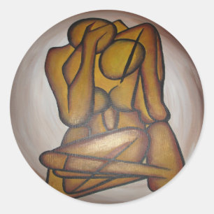 Abstract Lovers Contemporary Art In Ochre And Brow Classic Round Sticker