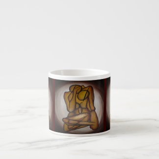 Abstract Lovers Contemporary Art In Ochre And Brow Espresso Cup