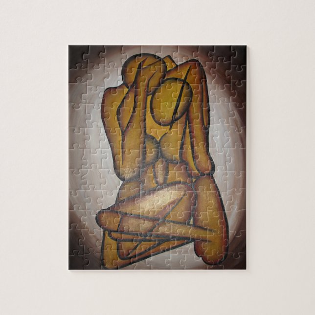 Abstract Lovers Contemporary Art In Ochre And Brow Jigsaw Puzzle (Vertical)