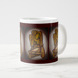 Abstract Lovers Contemporary Art In Ochre And Brow Large Coffee Mug