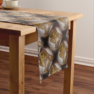 Abstract Lovers Contemporary Art In Ochre And Brow Short Table Runner