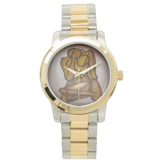 Abstract Lovers Contemporary Art In Ochre And Brow Watch