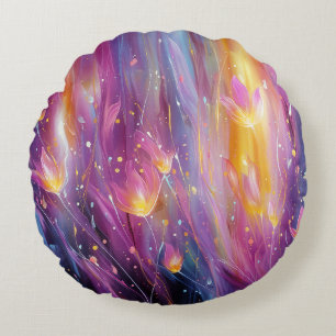 Abstract luminous floral explosion round cushion