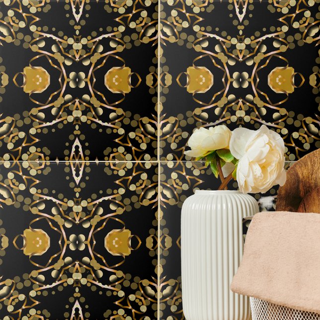 Abstract Luxury Arabesque Gold Black Medallion Tile (Creator Uploaded)