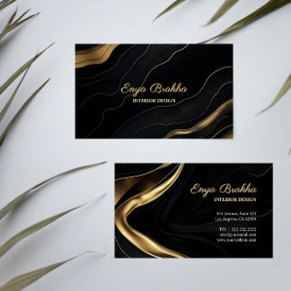 Abstract Luxury Black Gold Script Business Card