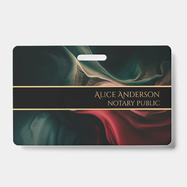 Abstract luxury black red green gold elegant glam ID badge (Front)