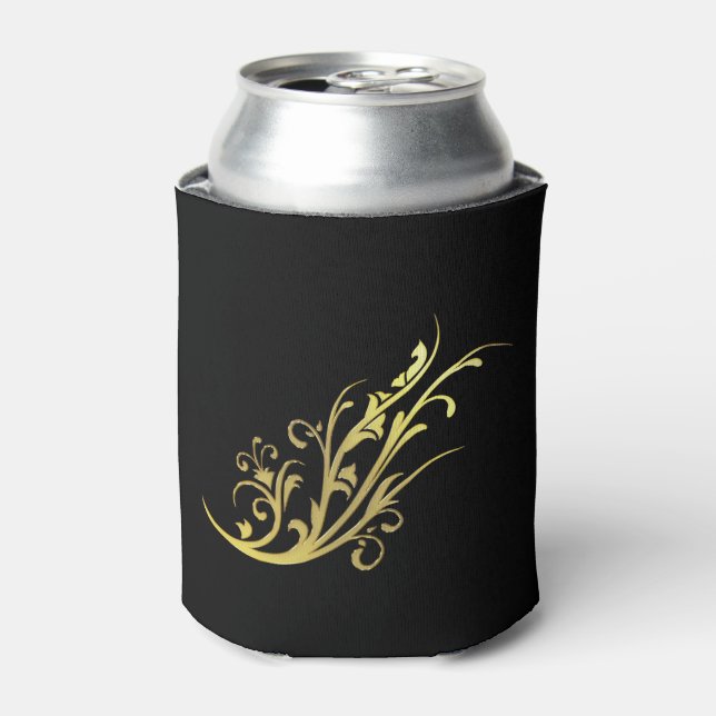 Abstract Luxury Faux Gold Flower Can Cooler (Can Front)