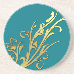 Abstract Luxury Faux Gold Flower Coaster