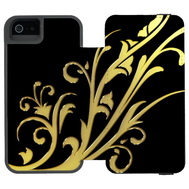 Abstract Luxury Faux Gold Flower Incipio iPhone Wallet Case (Folio Open)