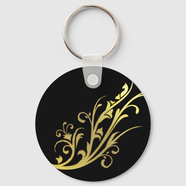 Abstract Luxury Faux Gold Flower Key Ring (Front)