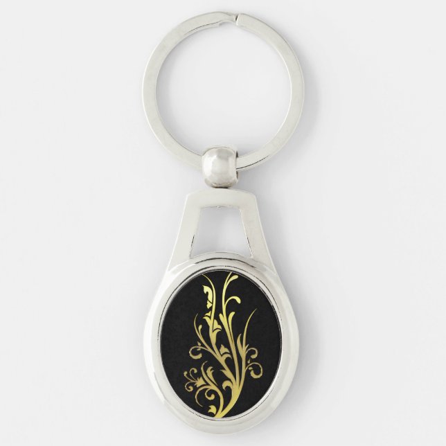 Abstract Luxury Faux Gold Flower Key Ring (Front)