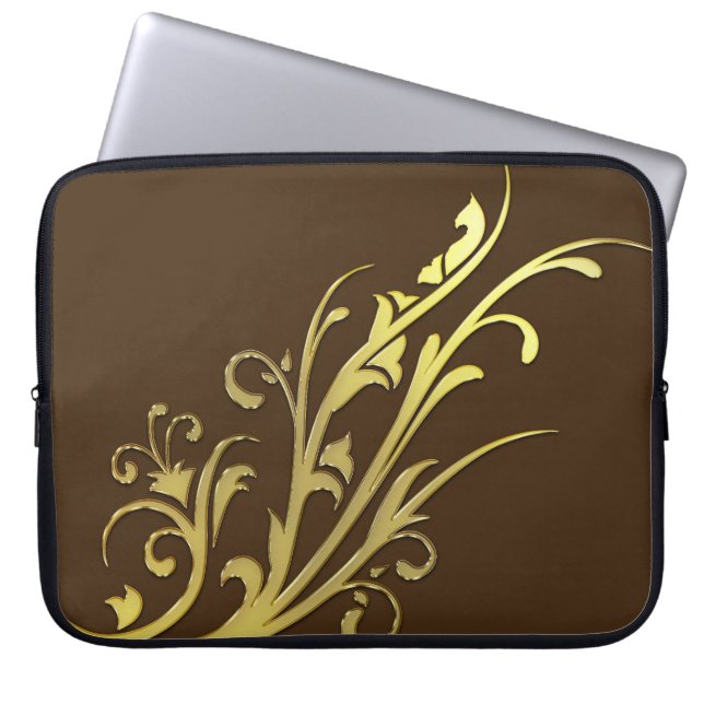 Abstract Luxury Faux Gold Flower Laptop Sleeve (Front)
