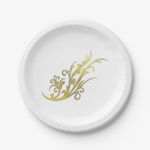 Abstract Luxury Faux Gold Flower Paper Plate