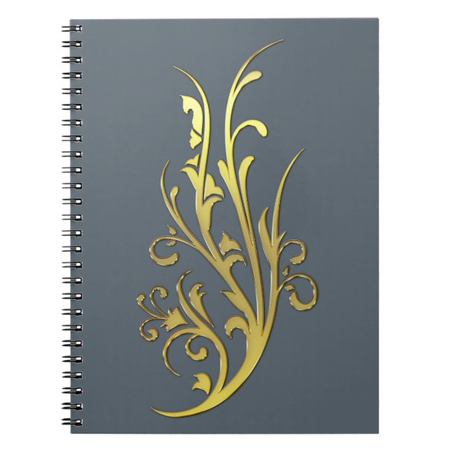 Abstract Luxury Faux Gold Flower Spiral Notebook (Front)