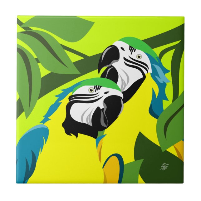 Abstract Macaw Parrot Art Tile (Front)