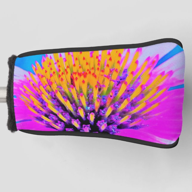 Abstract Macro Hot Pink and Yellow Coneflower Golf Head Cover (Front)