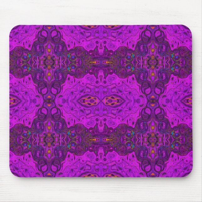 Abstract Magenta and Black Groovy Pattern Mouse Pad (Front)