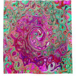 Abstract Magenta and Green Retro Liquid Swirl Shower Curtain