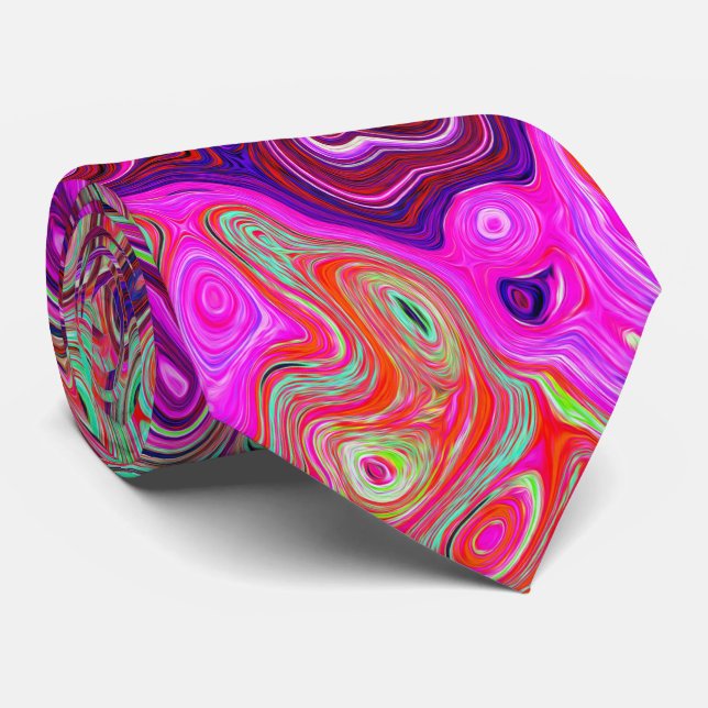 Abstract Magenta and Green Retro Liquid Swirl Tie (Rolled)