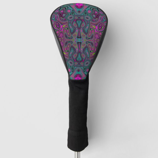 Abstract Magenta and Teal Blue Groovy Pattern Golf Head Cover (Front)