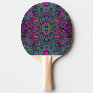 Abstract Magenta and Teal Blue Groovy Pattern Ping Pong Paddle